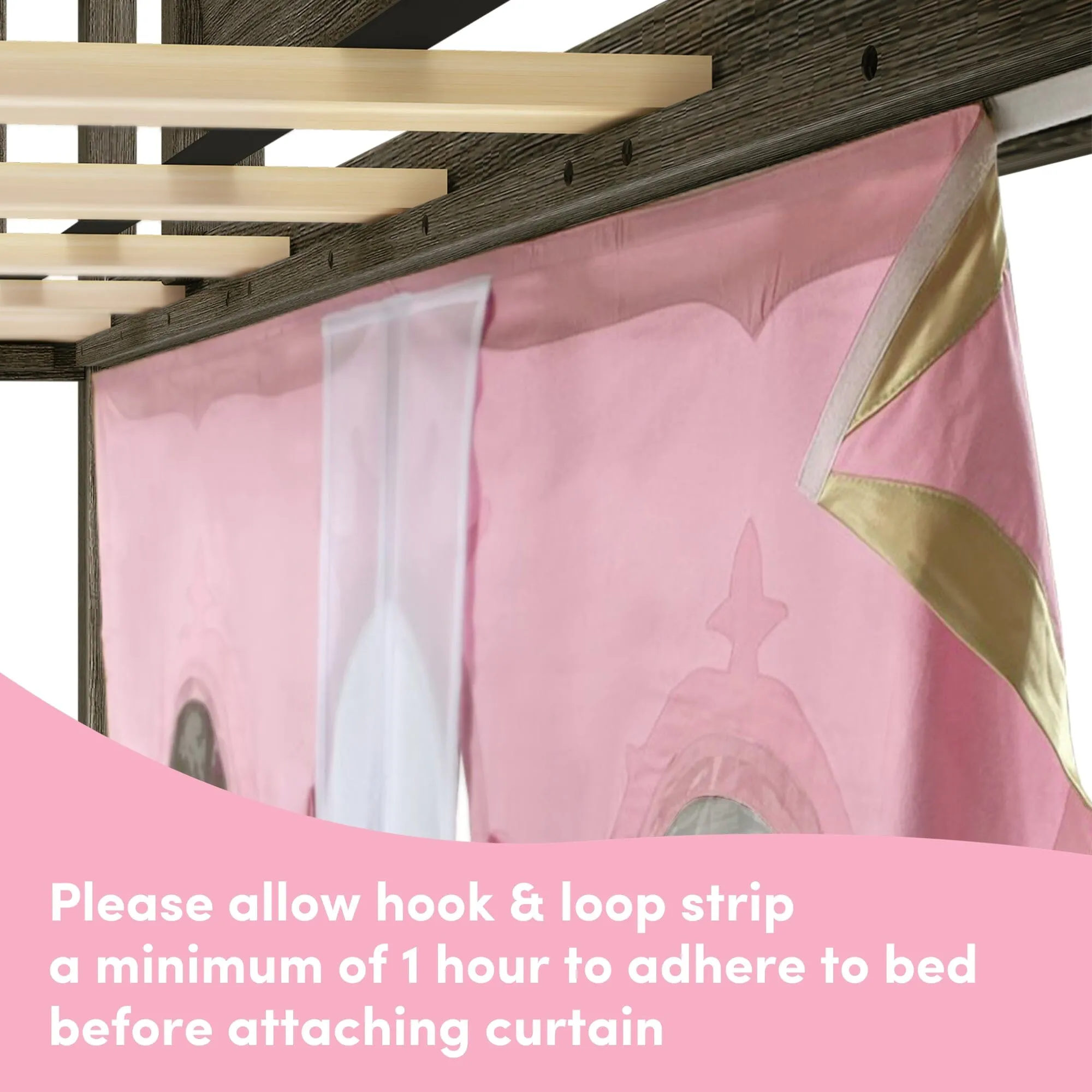 Twin Low Loft Bed with Easy Slide & Princess Curtain
