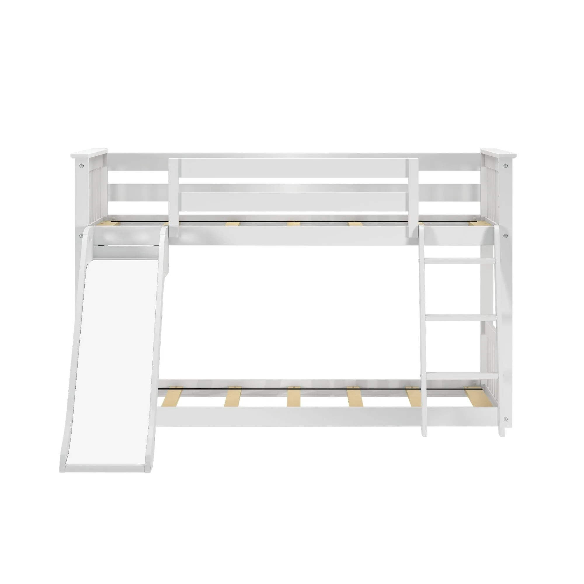 Twin Over Twin Low Bunk Bed with Easy Slide & Princess Curtain