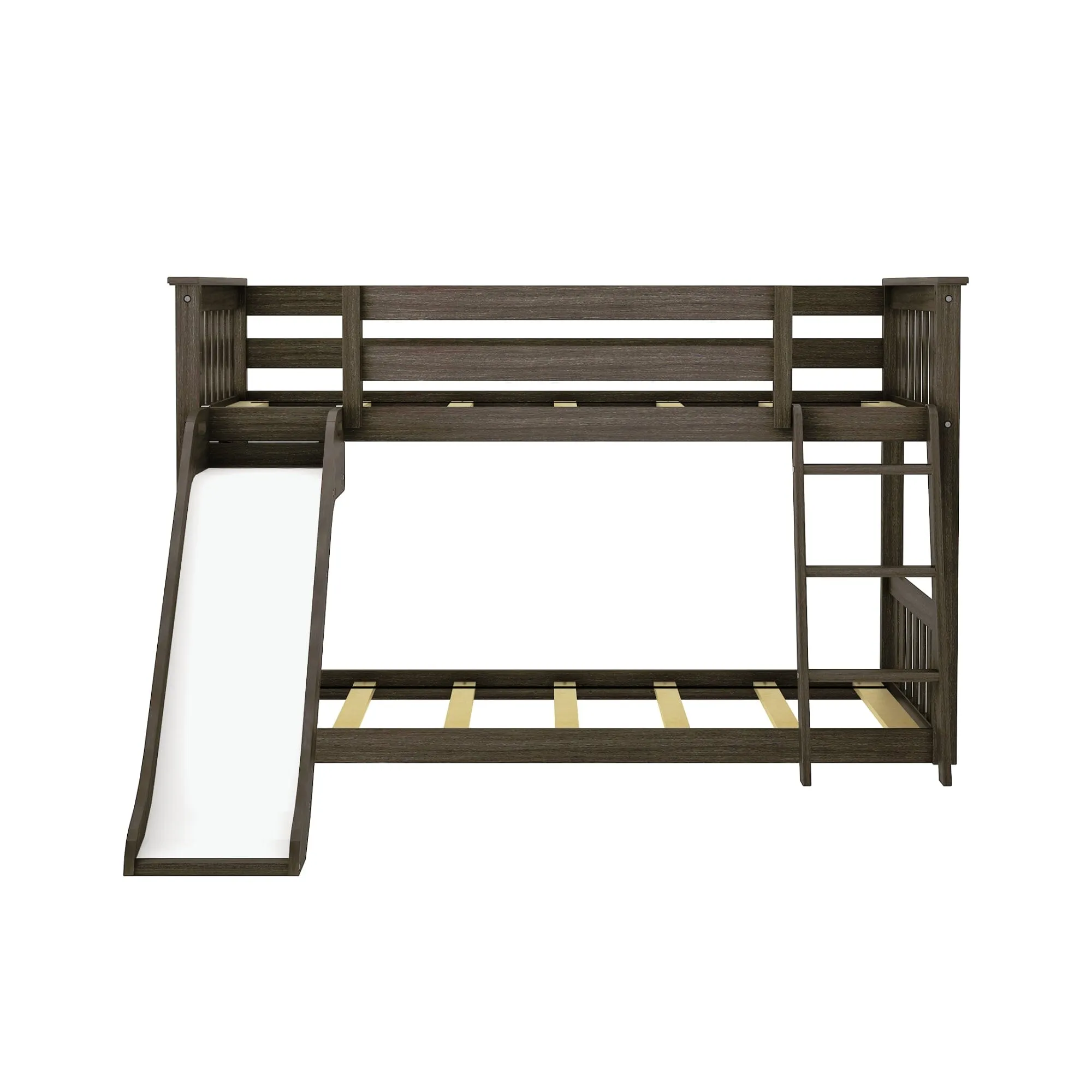 Twin Over Twin Low Bunk Bed with Easy Slide & Princess Curtain