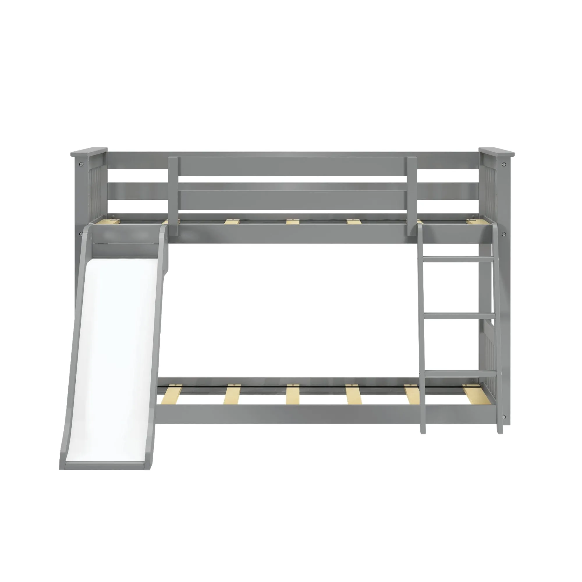 Twin Over Twin Low Bunk Bed with Easy Slide & Princess Curtain