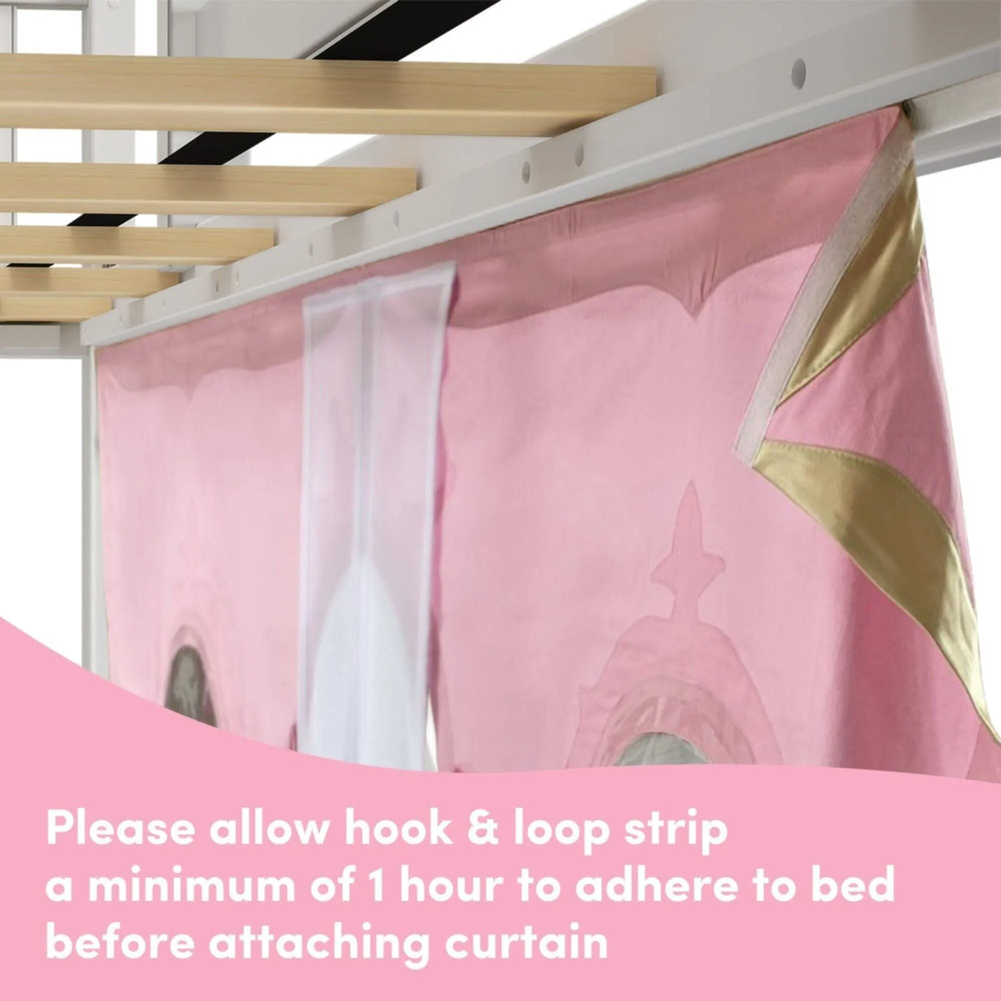 Twin Over Twin Low Bunk Bed with Stairs, Easy Slide, & Princess Curtain