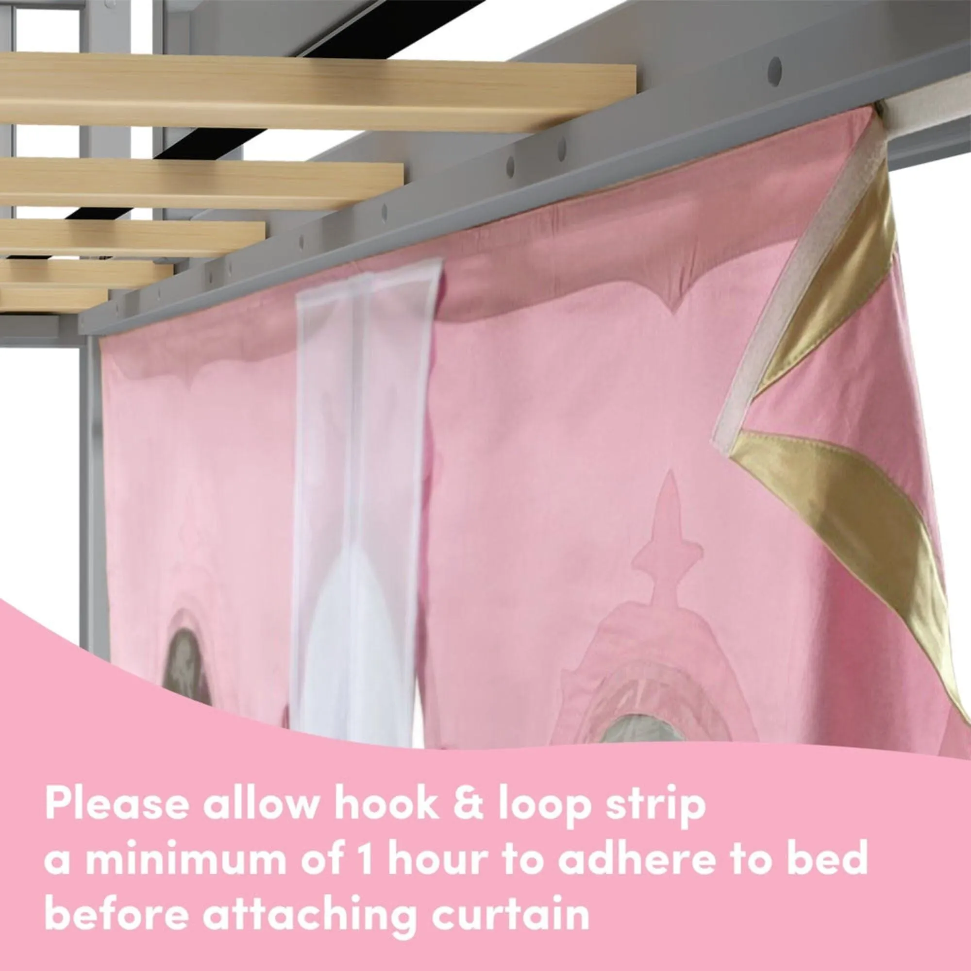 Twin Over Twin Low Bunk Bed with Stairs, Easy Slide, & Princess Curtain