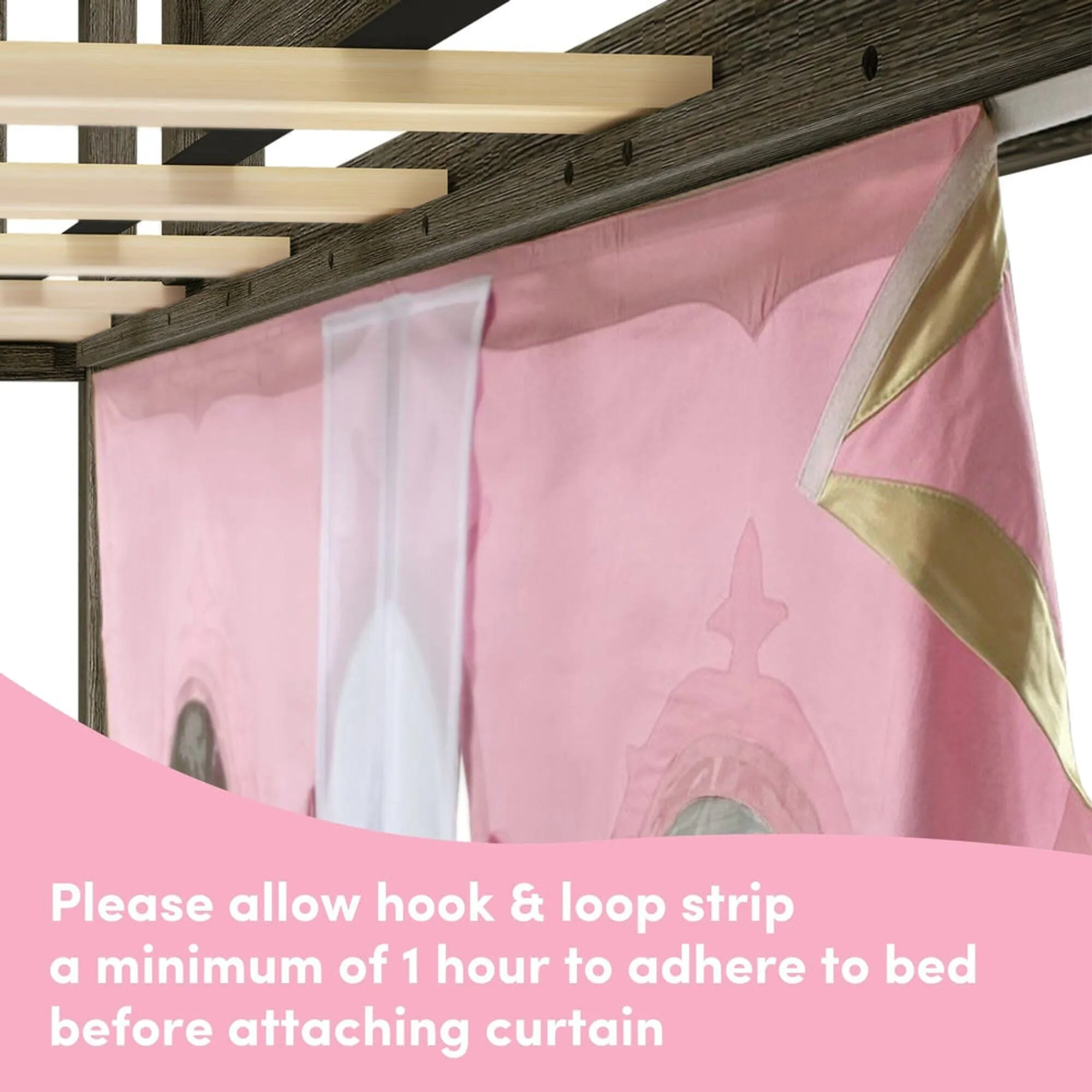 Twin Over Twin Low Bunk Bed with Stairs, Easy Slide, & Princess Curtain