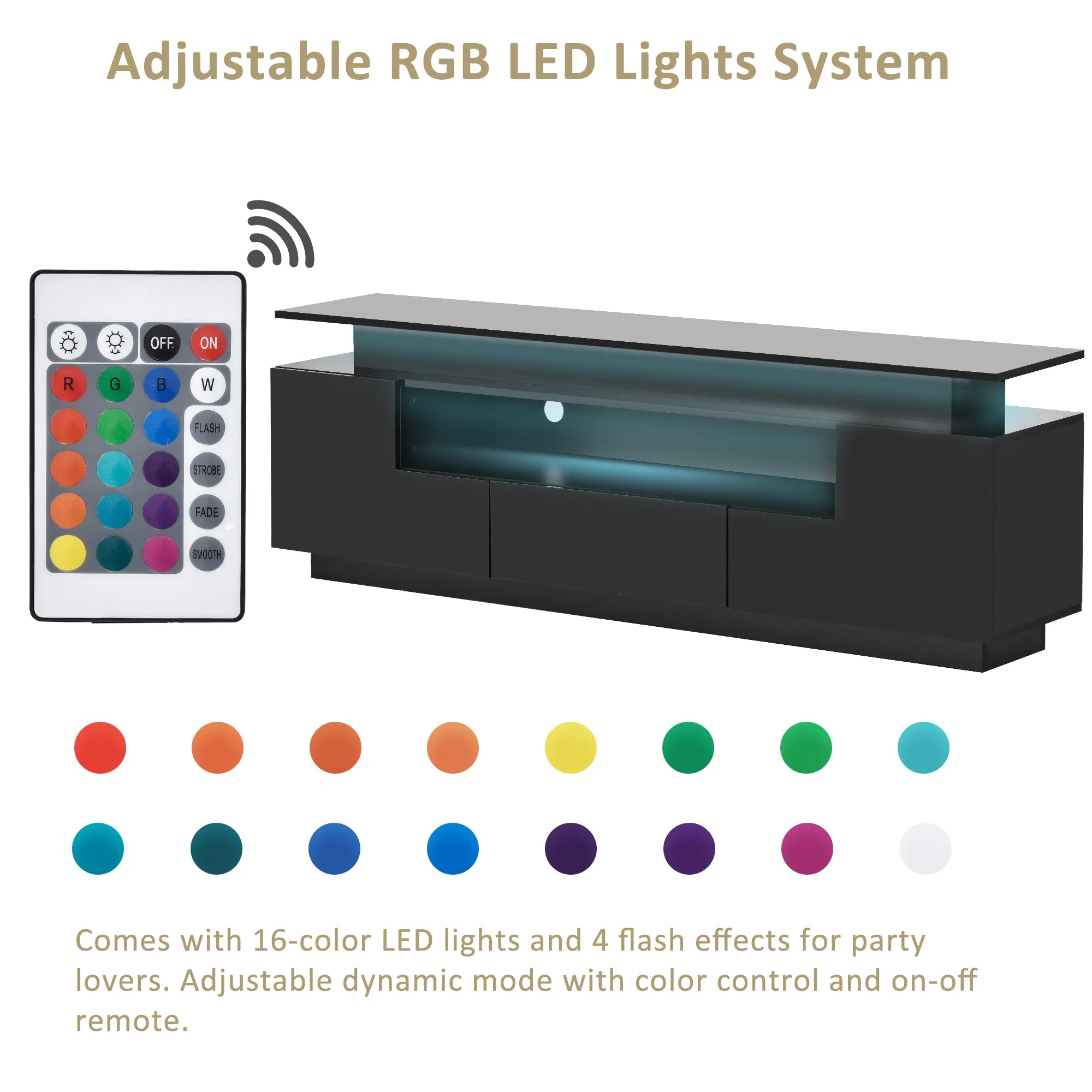 Universe High Gloss TV Stand with Color Changing LED Lights - Black
