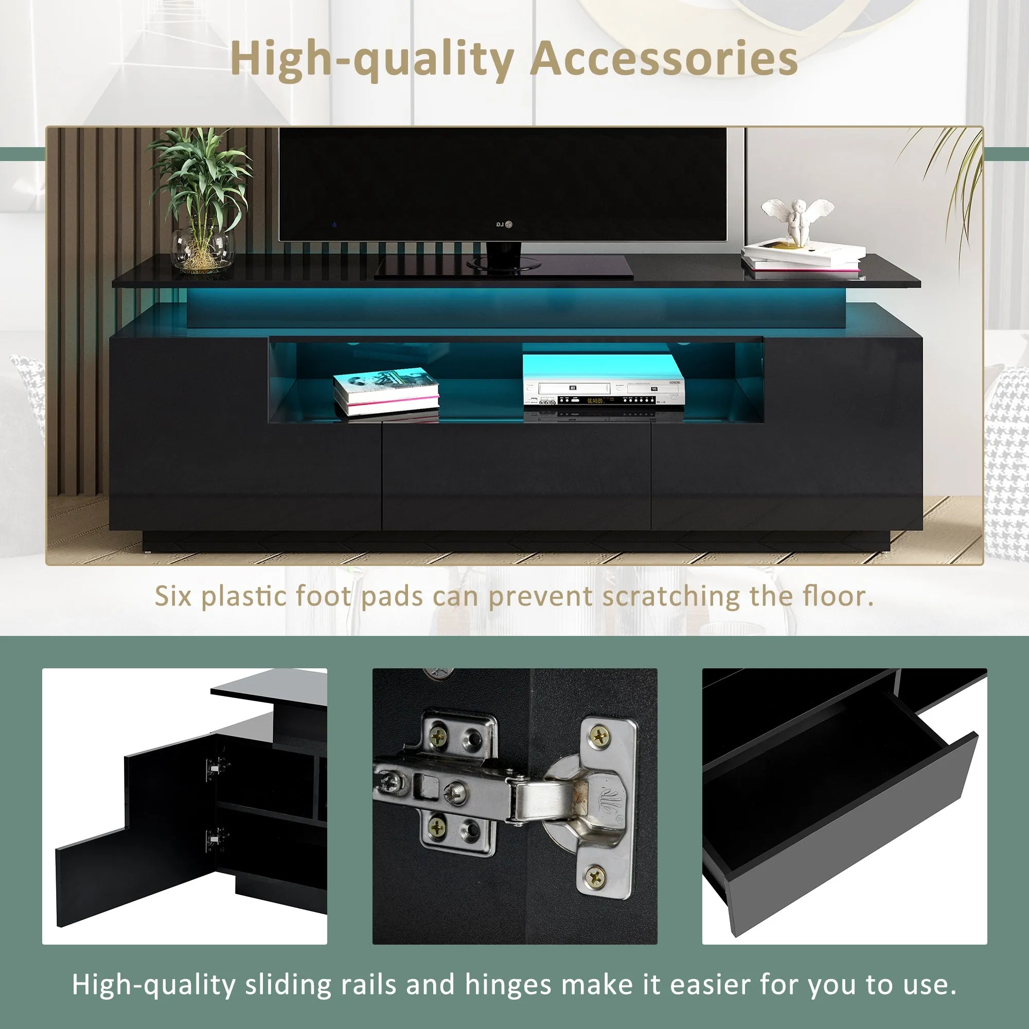 Universe High Gloss TV Stand with Color Changing LED Lights - Black