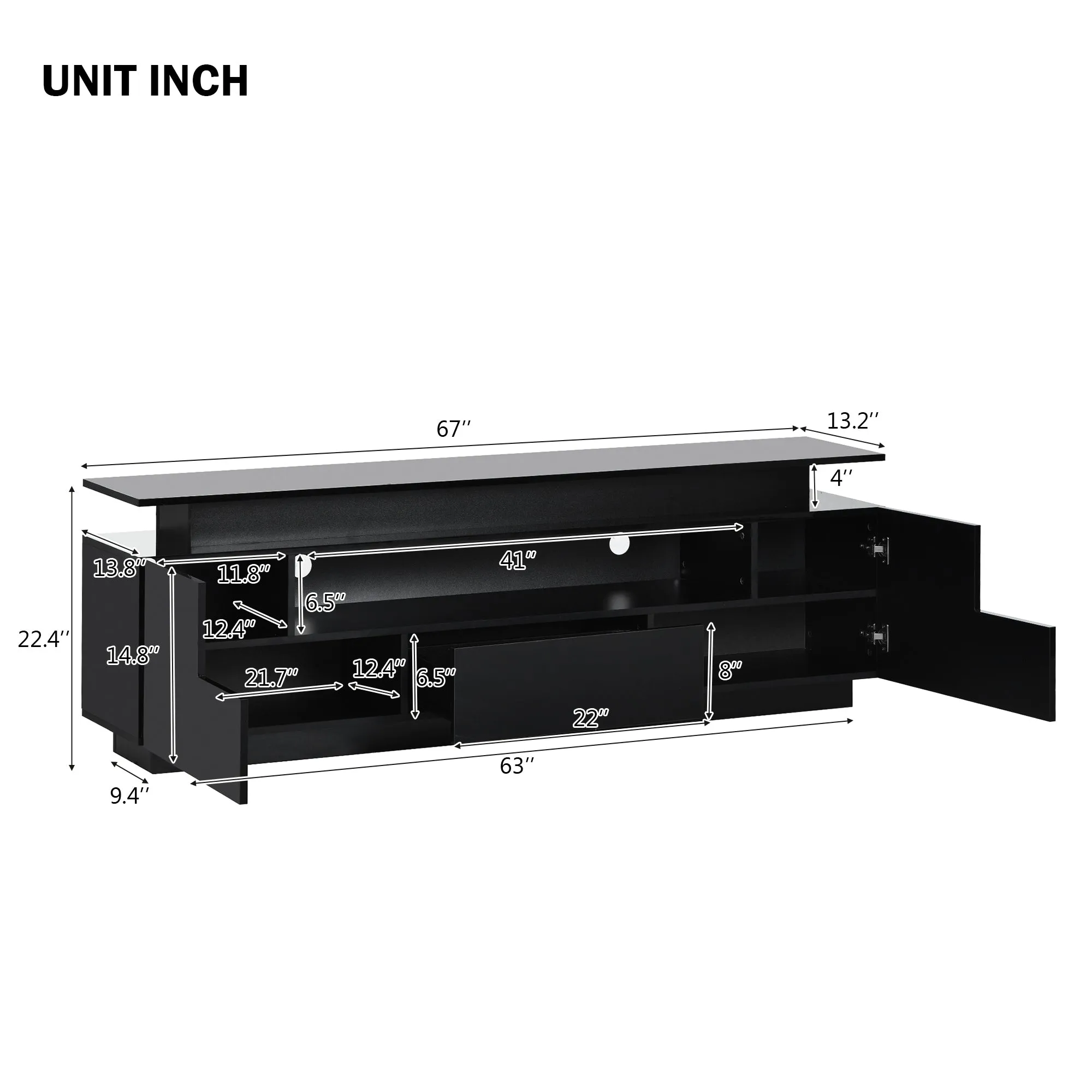 Universe High Gloss TV Stand with Color Changing LED Lights - Black