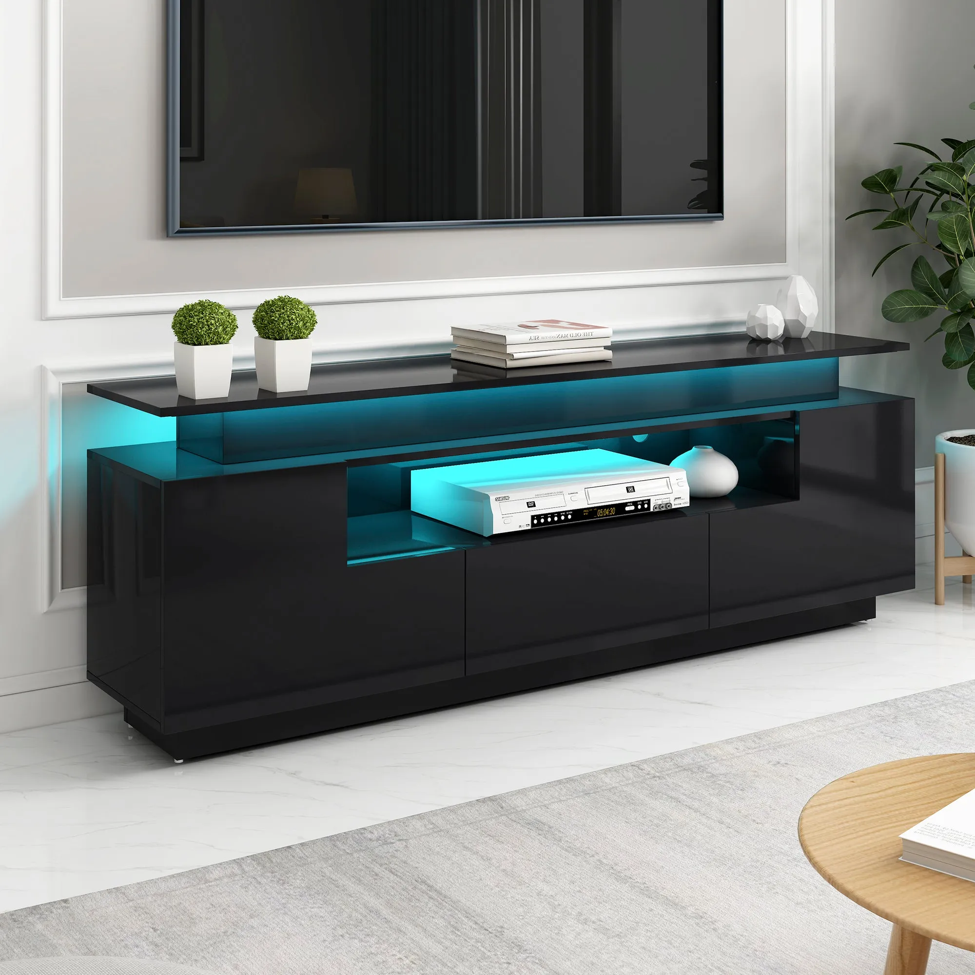 Universe High Gloss TV Stand with Color Changing LED Lights - Black