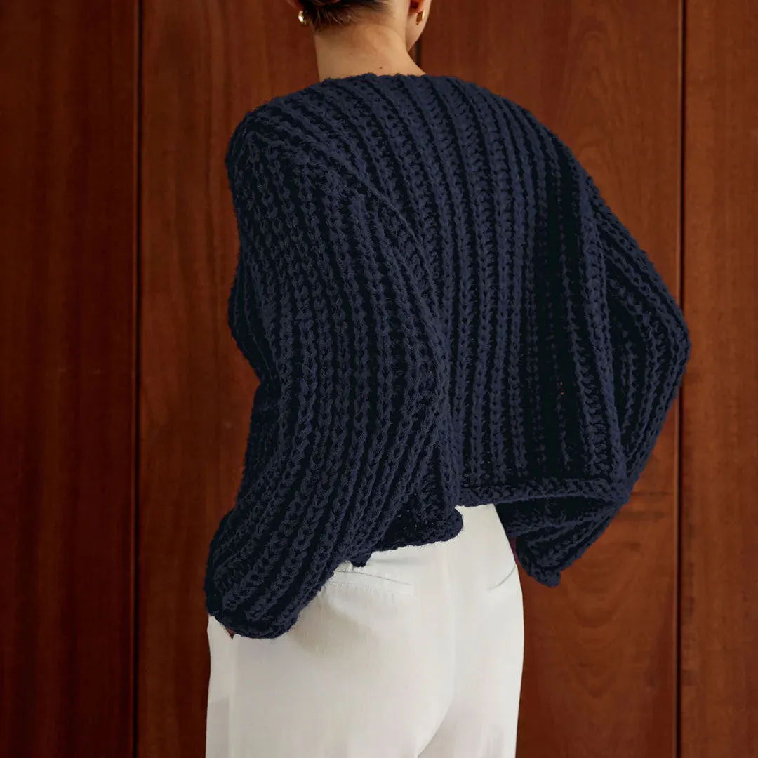 Vintage Crew Neck Gold Button Long Sleeve Chunky Cable Knit Cardigan