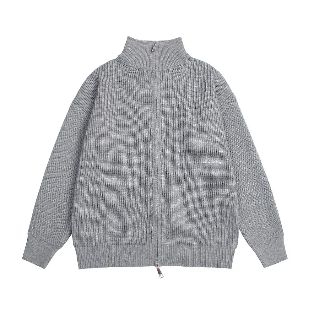 Wiaofellas  -  Winter New Men's Loose Standing Neck Sweater Knitwear Korean Edition Large Size Fashion Casual Zipper Cardigan for Men