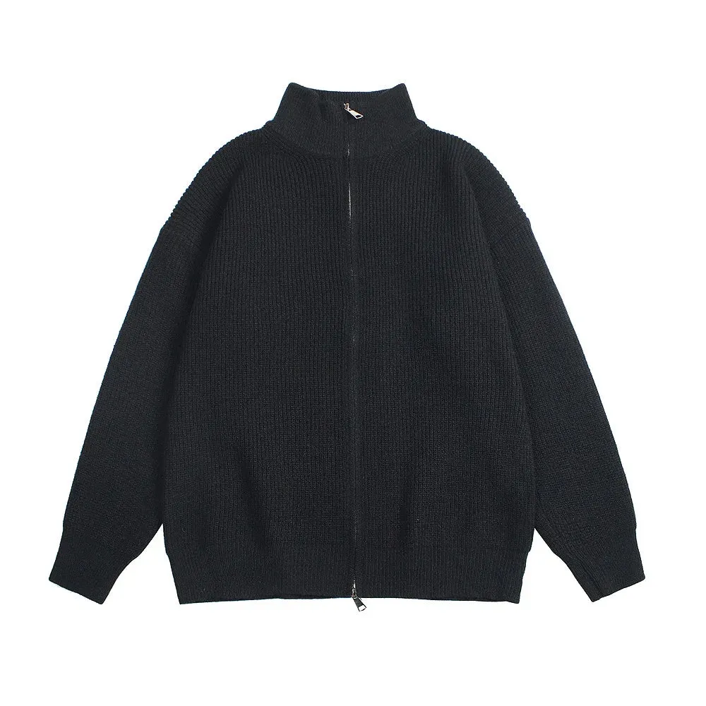 Wiaofellas  -  Winter New Men's Loose Standing Neck Sweater Knitwear Korean Edition Large Size Fashion Casual Zipper Cardigan for Men