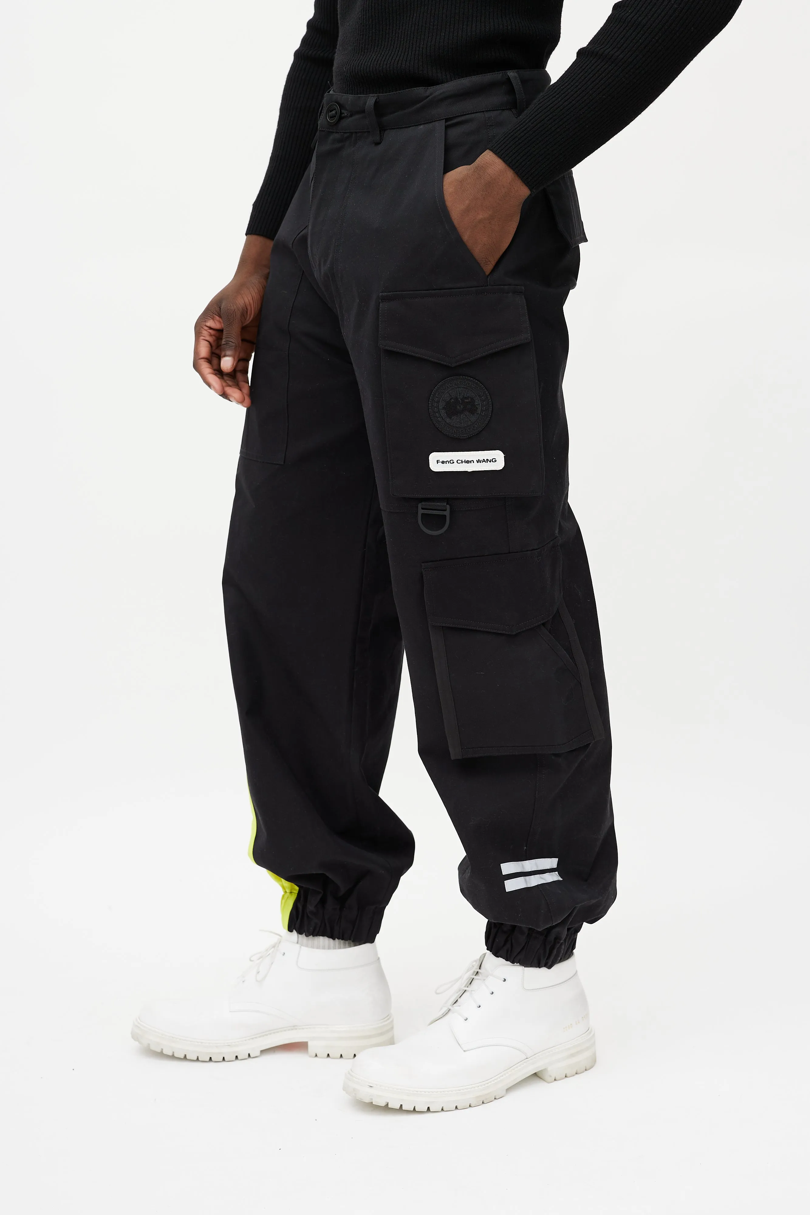 X Feng Chen Wang Black & Green Reflective Cargo Trouser