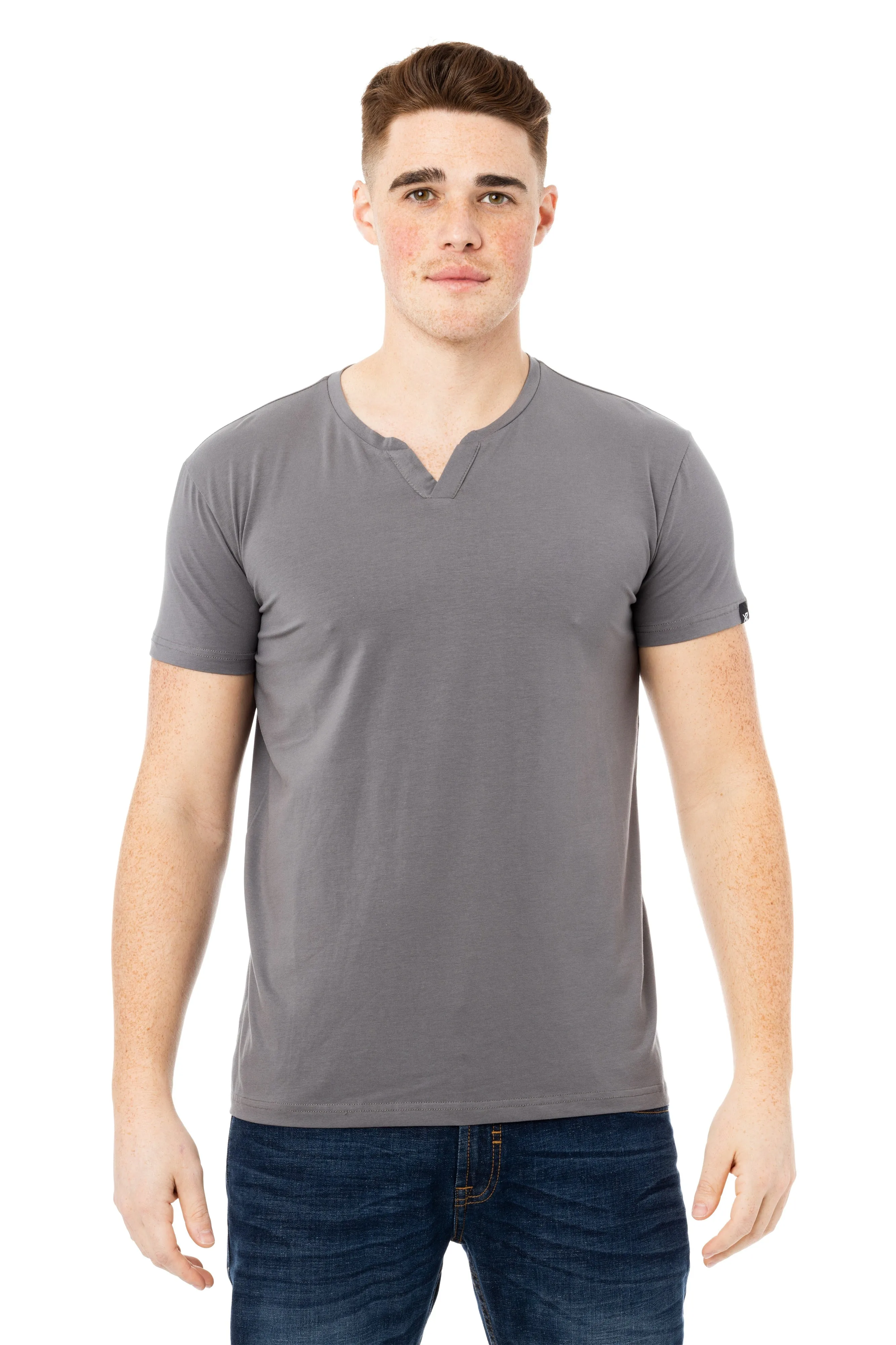 X RAY Men's Basic V-Notch Neck Short Sleeve Split Neck T-Shirt