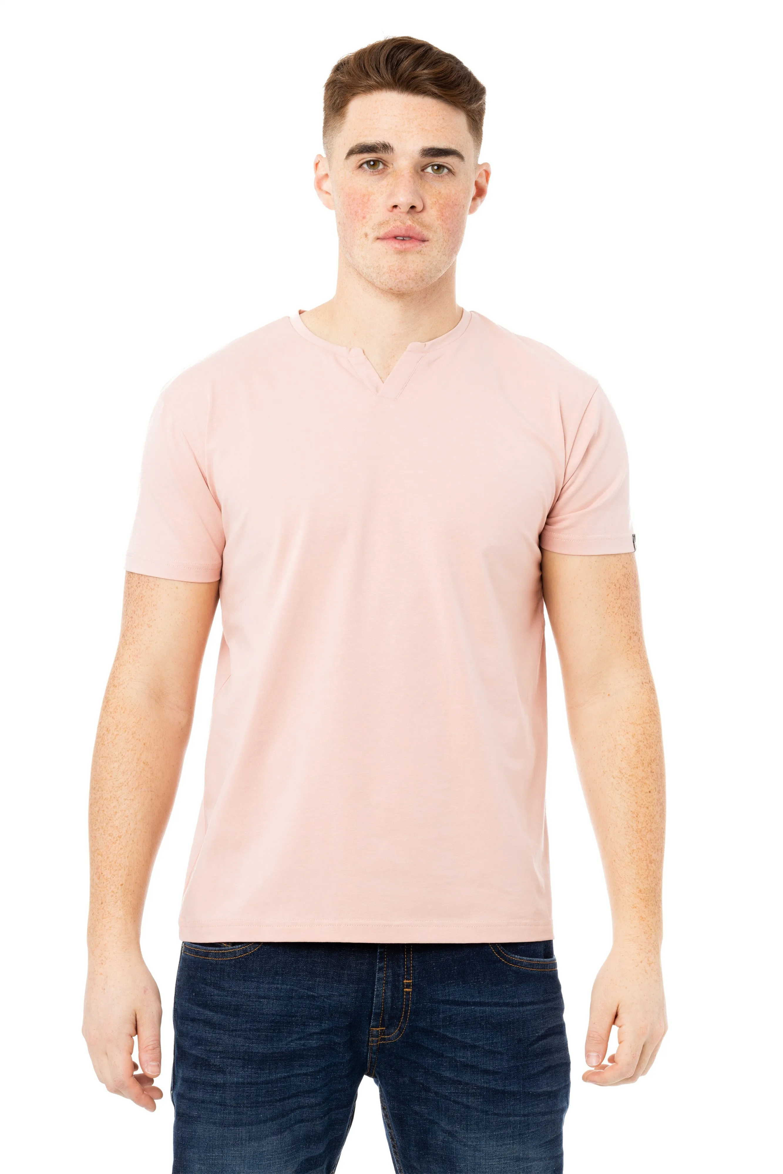X RAY Men's Basic V-Notch Neck Short Sleeve Split Neck T-Shirt